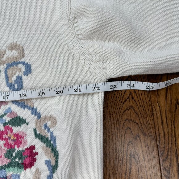 Vintage Eddie Bauer Women's Floral Grandmacore Chunky Heavy Cotton Sweater Large - Picture 8 of 11
